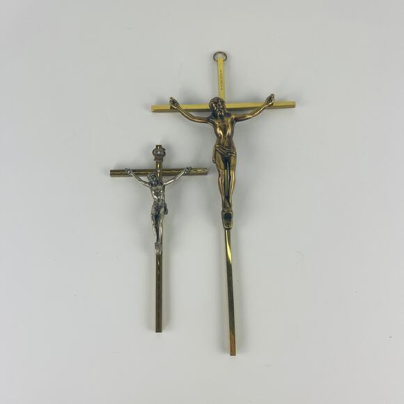 INRI Brass Crucifix’s Vintage Wall Hanging Jesus Christ on Cross - Picture 1 of 6